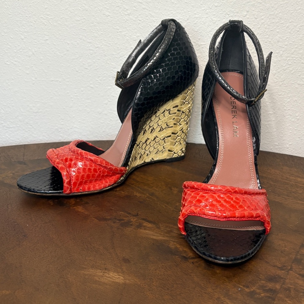 Derek Lam snake effect leather high heels wedges open toe shoes. Size 38